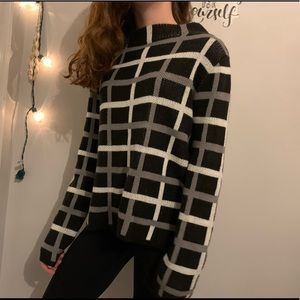 Old Navy Plaid Black, White, and Gray sweater